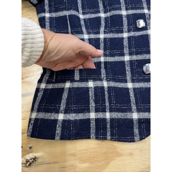 Vintage Pendleton Blazer Womens Size 12 Navy Blue Plaid Virgin Wool Metallic USA - Picture 6 of 14